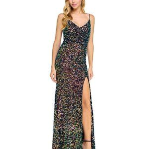 B Darlin Juniors' Strappy Sequinned Slit Maxi Dress Black/Royal